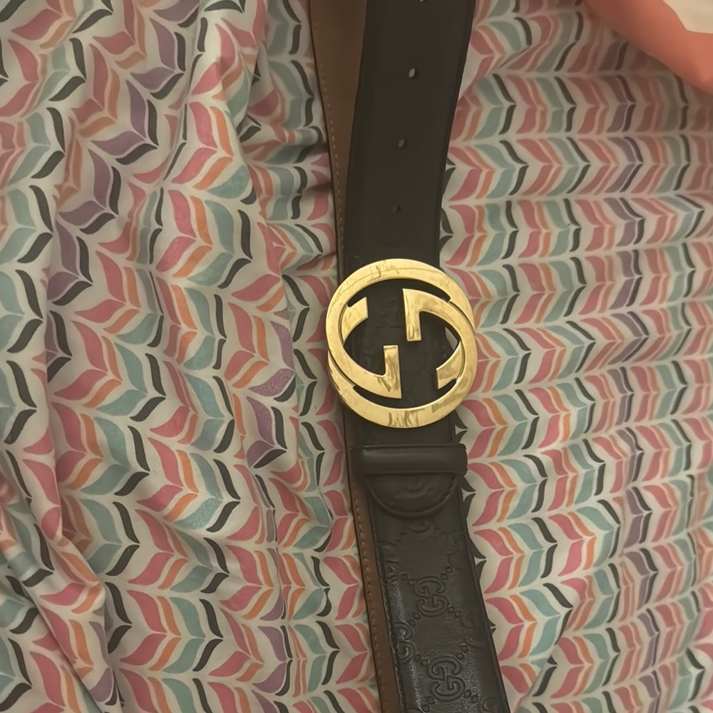 Blue Leather Belt with Gold Buckle